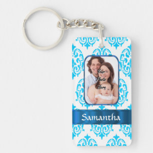 Porte-clefs Damas blanc et bleu