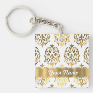 Porte-clefs Damas blanc et or