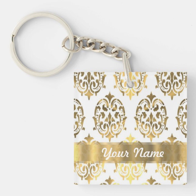 Porte-clefs Damas blanc et or (Devant)
