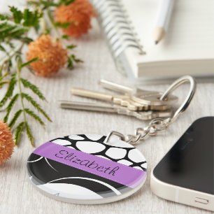 Porte-clefs Damas, Giraffe, Noir et Blanc, Votre nom