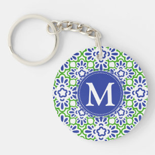 Porte-clefs Damassé élégante d'arabesque bleue et vert