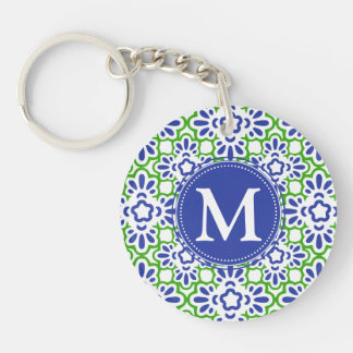Porte-clefs Damassé élégante d'arabesque bleue et vert
