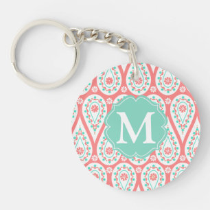 Porte-clefs Damassé élégante moderne Paisley de corail