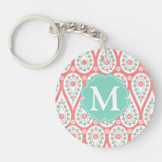 Porte-clefs Damassé élégante moderne Paisley de corail