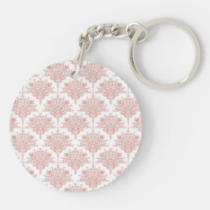 Porte-clefs Damassé floral en corail et blanc