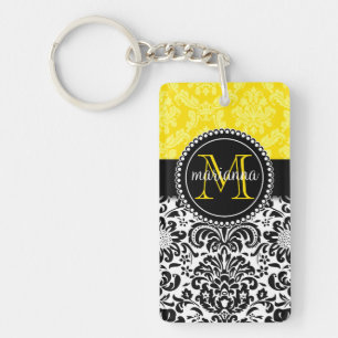 Porte-clefs Damassé jaune noire élégante personnalisée