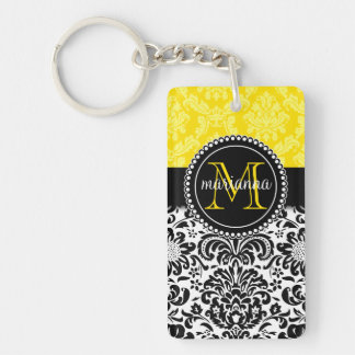 Porte-clefs Damassé jaune noire élégante personnalisée