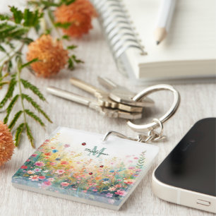 Porte-clefs Dame coccinelle aquarelle de printemps Monogramme 