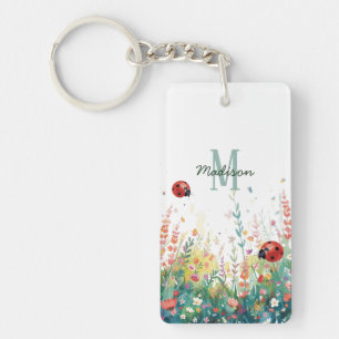 Porte-clefs Dame coccinelle aquarelle printanière Monogramme F