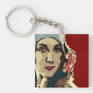 Porte-clefs Dame des années 1920 au chapeau bleu Pop Art