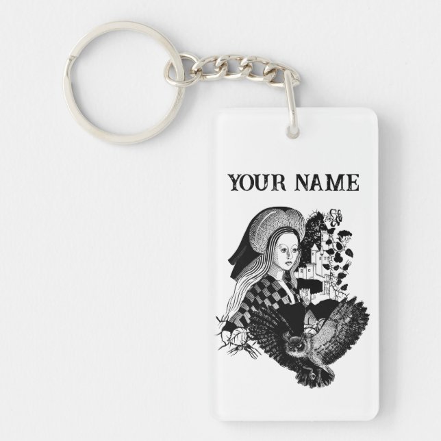 Porte-clefs Dame et hibou (Devant)
