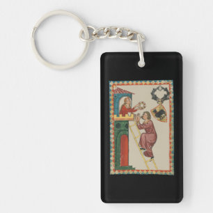 Porte-clefs Dame offrant un cadeau à un prétendant, 14e siècle
