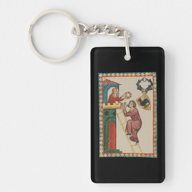 Porte-clefs Dame offrant un cadeau à un prétendant, 14e siècle (Devant)