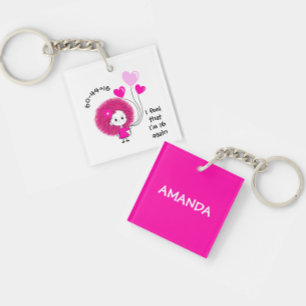 Porte-clefs Dame rose drôle avec des ballons