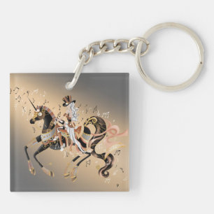 Porte-clefs Dame Steampunk et Cheval Mécanique