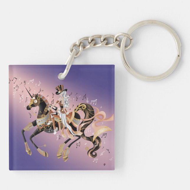 Porte-clefs Dame Steampunk et Cheval Mécanique (Dos)