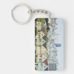 Porte-clefs Dames peintes, maisons victoriennes et horizon