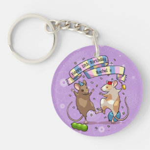 Porte-clefs Dancing Mice Nom et âge Bonne fête d'anniversaire