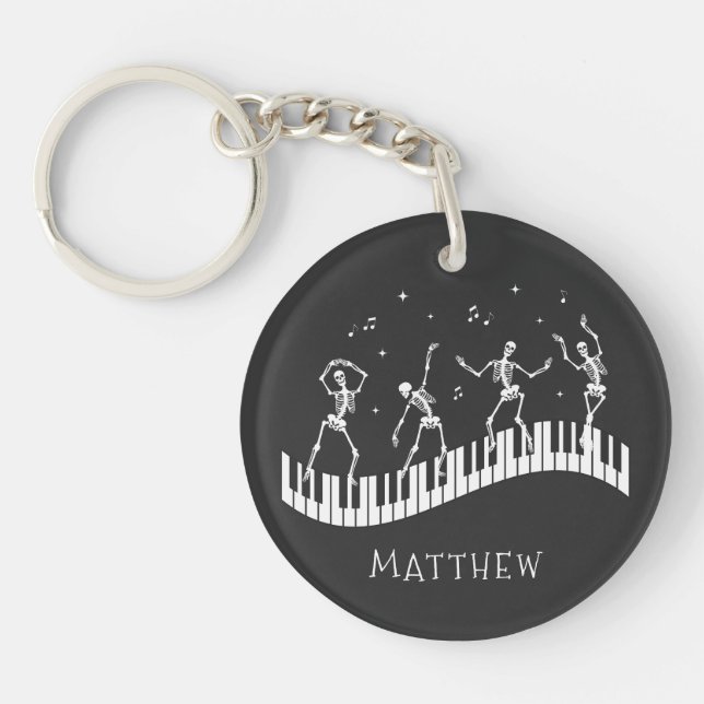 Porte-clefs Dancing Skeletons Clavier Musicien Noir (Devant)