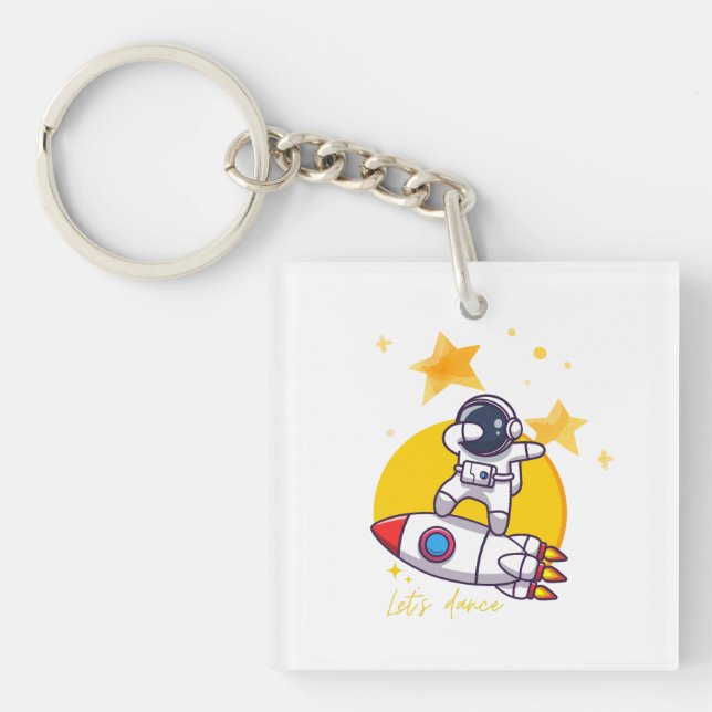 Porte-clefs danse astronaute sur fusée (Devant)
