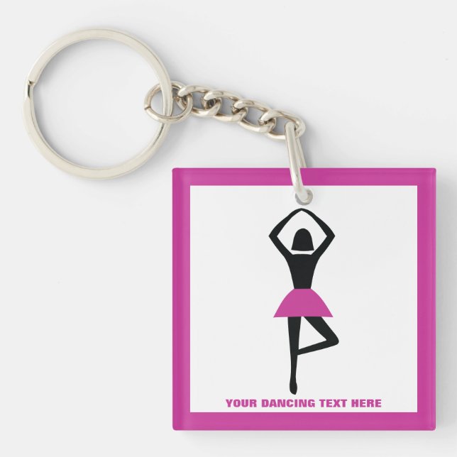 Porte-clefs Danse ballerine noir, couleur rose chaud (Devant)