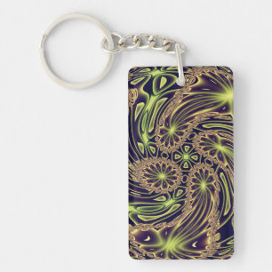 Porte-clefs Danse joyeuse abstraite Art fractal néon or