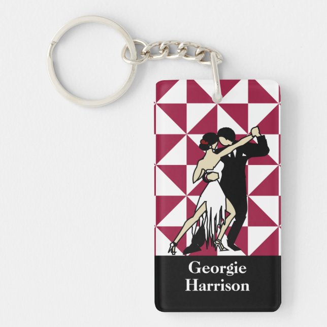 Porte-clefs Danseurs de tango rétro sur Maroon géométrique (Devant)