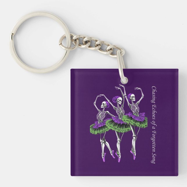Porte-clefs Danseuse squelette violet vert Poursuivant les éch (Devant)