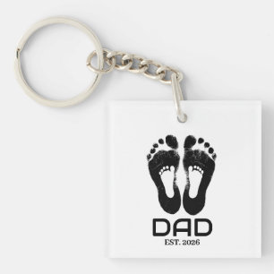 Porte-clefs Date de naissance Empreintes de bébé Nouveau Papa 