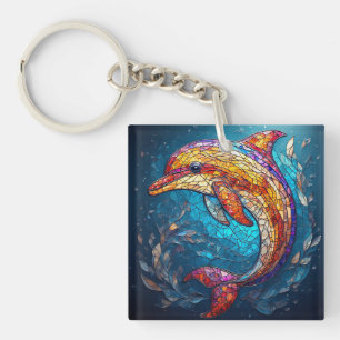Porte-clefs Dauphin dans un style artistique de vitrail comple