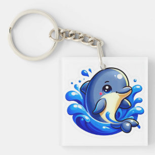 Porte-clefs Dauphin de dessin animé mignon éclaboussant dans l