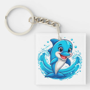 Porte-clefs Dauphin de dessin animé mignon éclaboussant dans l