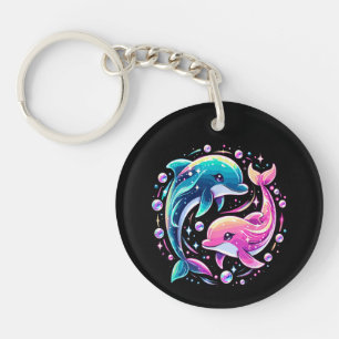 Porte-clefs Dauphin Océanique Coloré Art Amour Animal Marin Vi