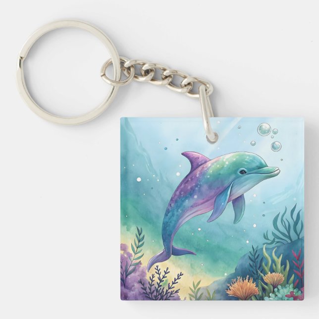 Porte-clefs Dauphin peint à l'aquarelle (Devant)