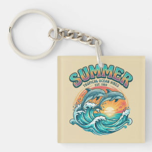 Porte-clefs Dauphin Rétro tropical / vacances d'été à la plage