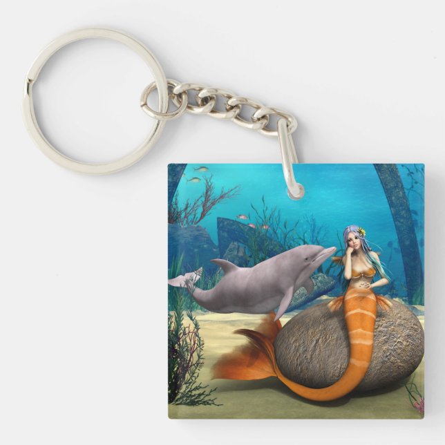 Porte-clefs Dauphine sirène rêveuse Art fantastique sous-marin (Devant)