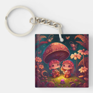 Porte-clefs De beaux elfes mignons jouent sous les champignons
