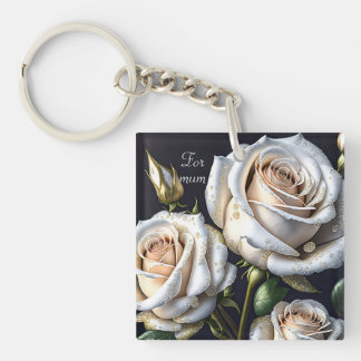 Porte-clefs De magnifiques roses blanches aux détails dorés