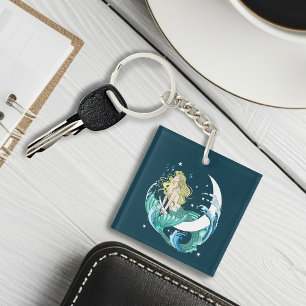 Porte-clefs Déco artistique Art Déco Sirène Blonde Croissant d