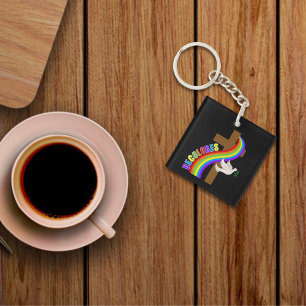 Porte-clefs DeColores Cursillo Arc-en-ciel avec Croix et Paix