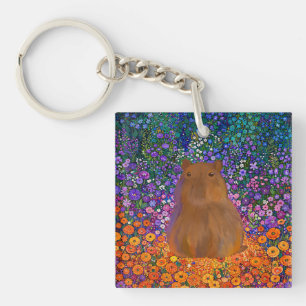 Porte-clefs Décor Cottagecore Capybara Prairie de Fleurs Sauva