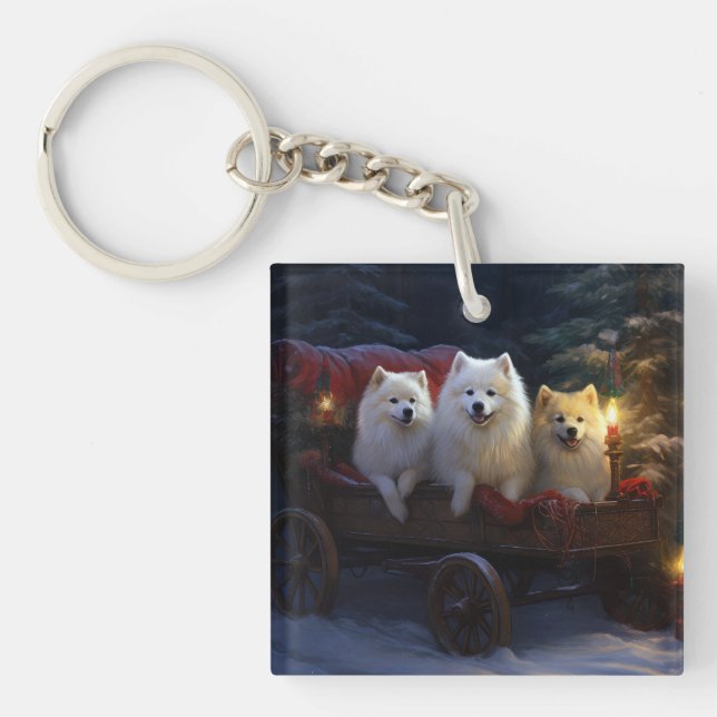 Porte-clefs Décor de Noël américain esquimau enneigé (Devant)