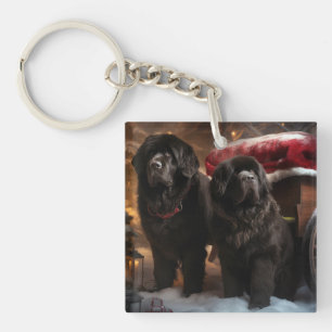 Porte-clefs Décor de Noël au traîneau enneigé de Terre-Neuve