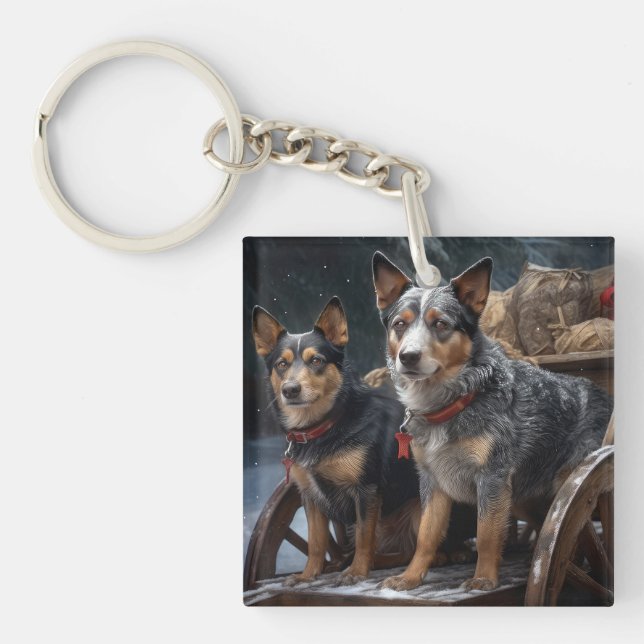 Porte-clefs Décor de Noël australien pour bovins enneigé (Devant)