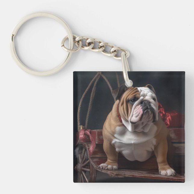 Porte-clefs Décor de Noël Bulldog Snowy Sleigh (Devant)