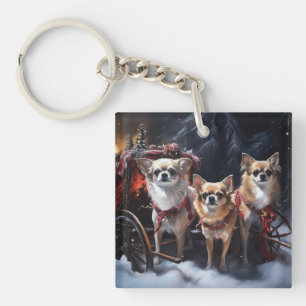 Porte-clefs Décor de Noël Chihuahua Snowy Sleigh