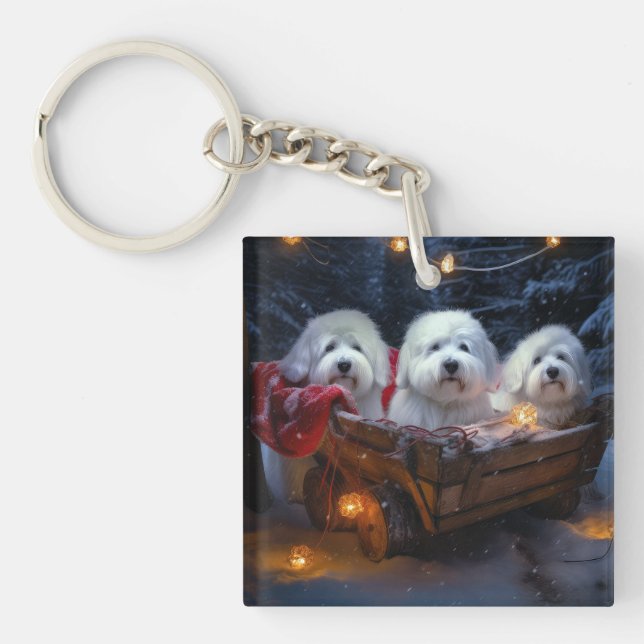 Porte-clefs Décor de Noël Coton De Tulear Snowy Sleigh (Devant)