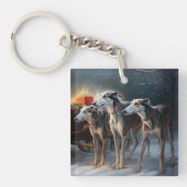 Porte-clefs Décor de Noël Greyhound Snowy Sleigh (Devant)