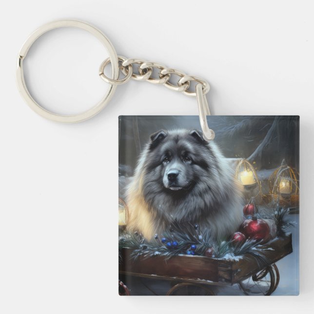 Porte-clefs Décor de Noël Keeshond Snowy Sleigh (Devant)