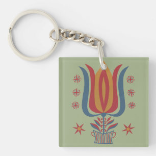 Porte-clefs Décor floral de tulipes d'art folklorique américai